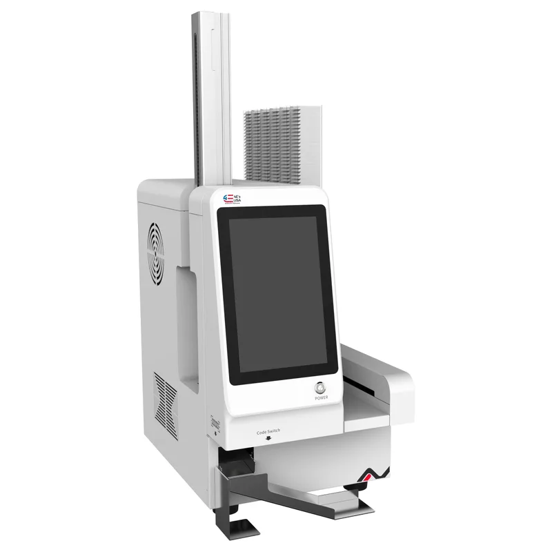 UVP202002 tissue cassette printer with 10-inch touchscreen, six-hopper loading column, and cassette output tray